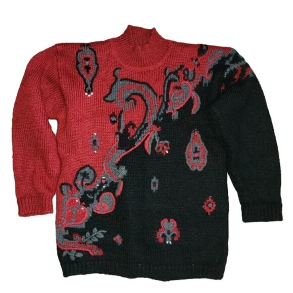 ❤️ 3 for $35 80s vintage color block grandpa style floral sweater medium - Picture 2 of 5